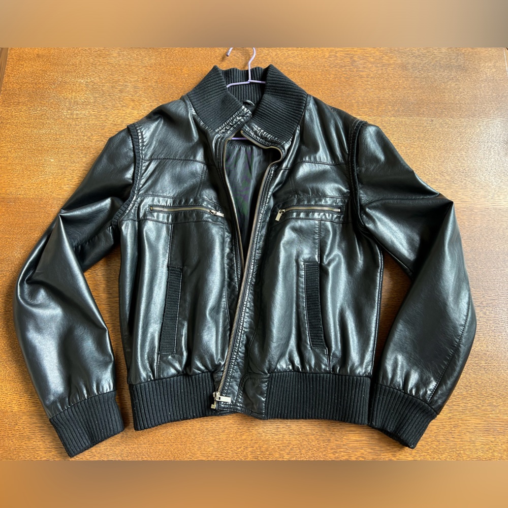 Urban Outfitters BDG Faux Leather Bomber Jacket - Black, size L